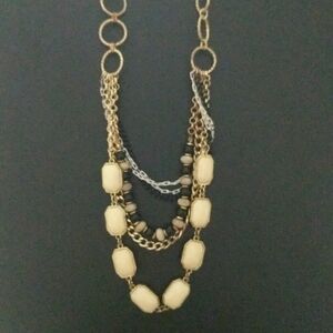 NY Collection Gold Tone Cream Multi Strand Neutral Colors Statement Necklace